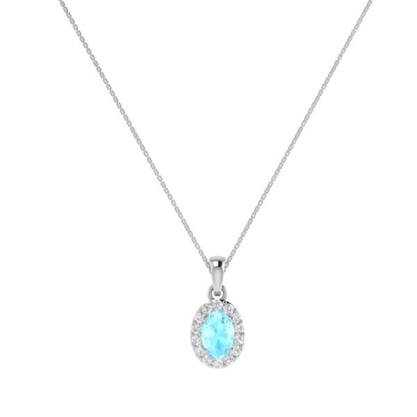 Diana Oval Aquamarine and Gleaming Diamond Pendant in 18K White Gold (1.7ct)