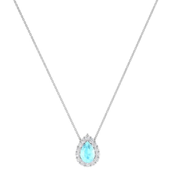 Diana Pear Aquamarine and Gleaming Diamond Necklace in 18K White Gold (0.4ct)