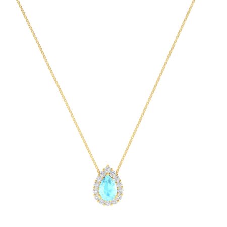 Diana Pear Aquamarine and Gleaming Diamond Necklace in 18K Yellow Gold (0.4ct)