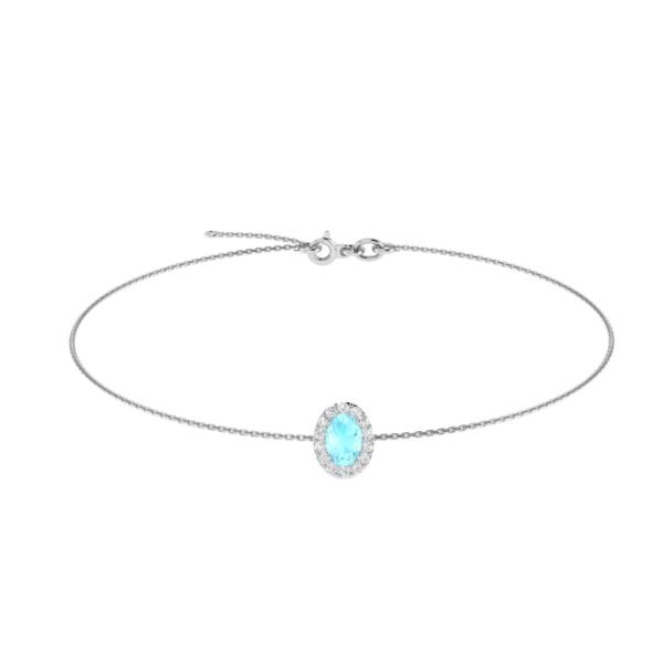 Diana Oval Aquamarine and Gleaming Diamond Bracelet in 18K White Gold (1.7ct)