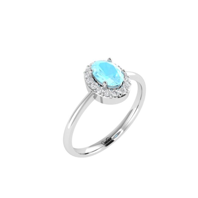 Diana Oval Aquamarine and Gleaming Diamond Ring in 18K Gold (0.2ct)