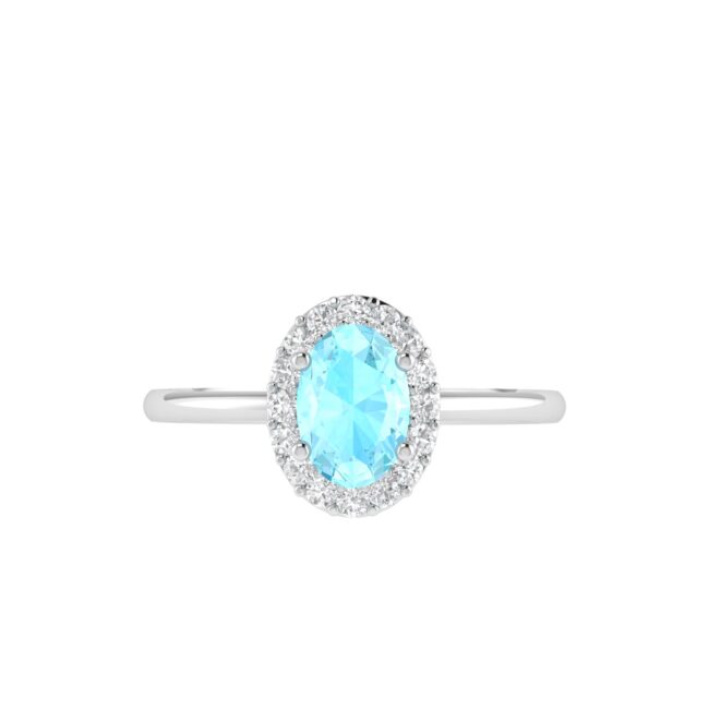 Diana Oval Aquamarine and Gleaming Diamond Ring in 18K Gold (0.2ct)