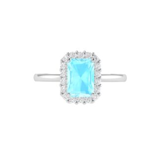 Diana Emerald  Cut Aquamarine and Gleaming Diamond Ring in 18K Gold (0.2ct)