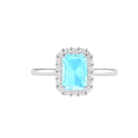 Diana Emerald  Cut Aquamarine and Gleaming Diamond Ring in 18K Gold (0.2ct)