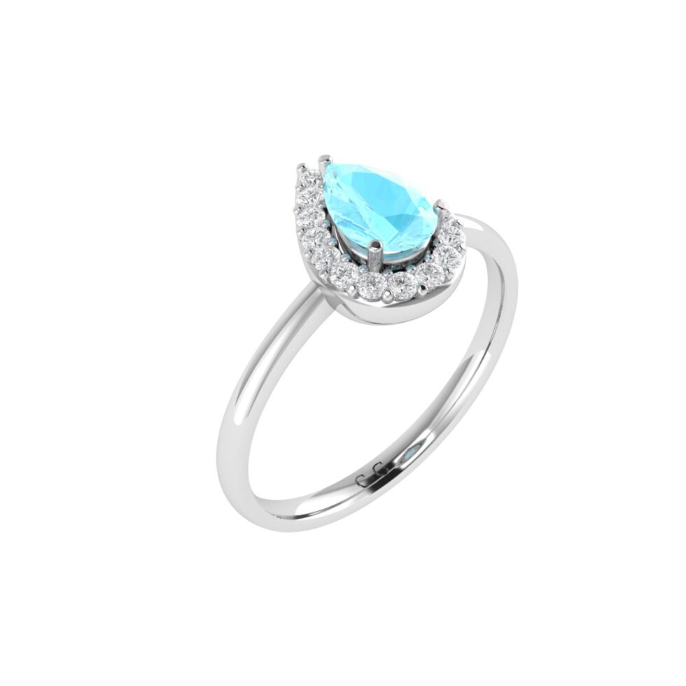 Diana Pear Aquamarine and Gleaming Diamond Ring in 18K Gold (0.2ct)