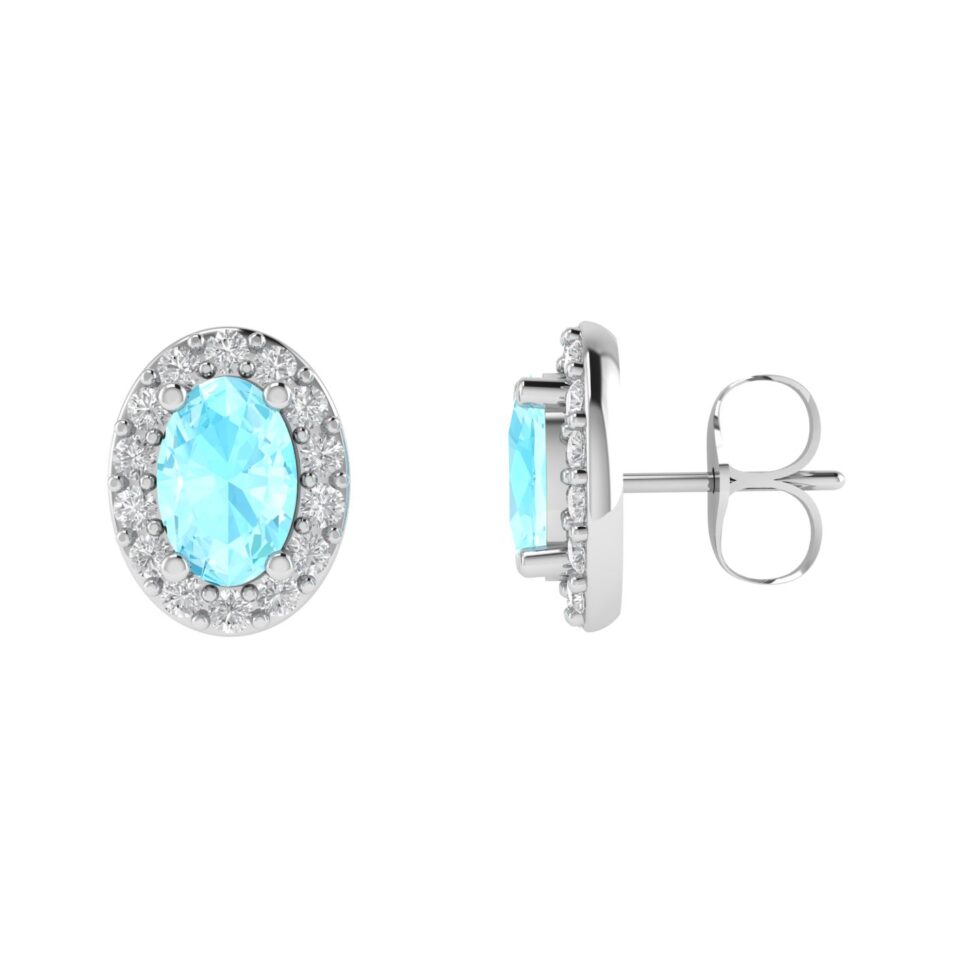 Diana Oval Aquamarine and Gleaming Diamond Earrings in 18K White Gold (3.4ct)