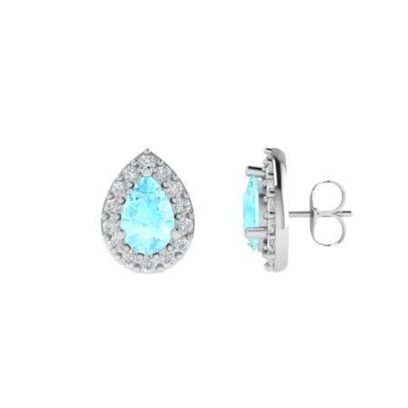 Diana Pear Aquamarine and Gleaming Diamond Earrings in 18K White Gold (0.7ct)