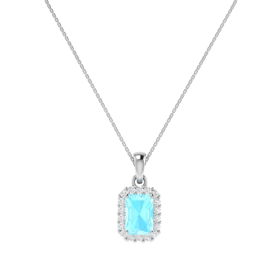 Diana Emerald Cut Aquamarine and Gleaming Diamond Pendant in 18K Gold (0.2ct)