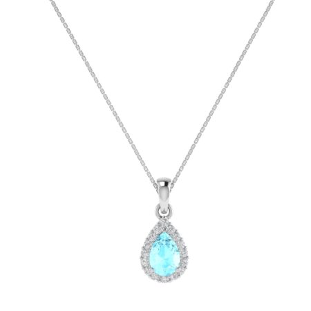 Diana Pear Aquamarine and Gleaming Diamond Pendant in 18K Gold (0.2ct)