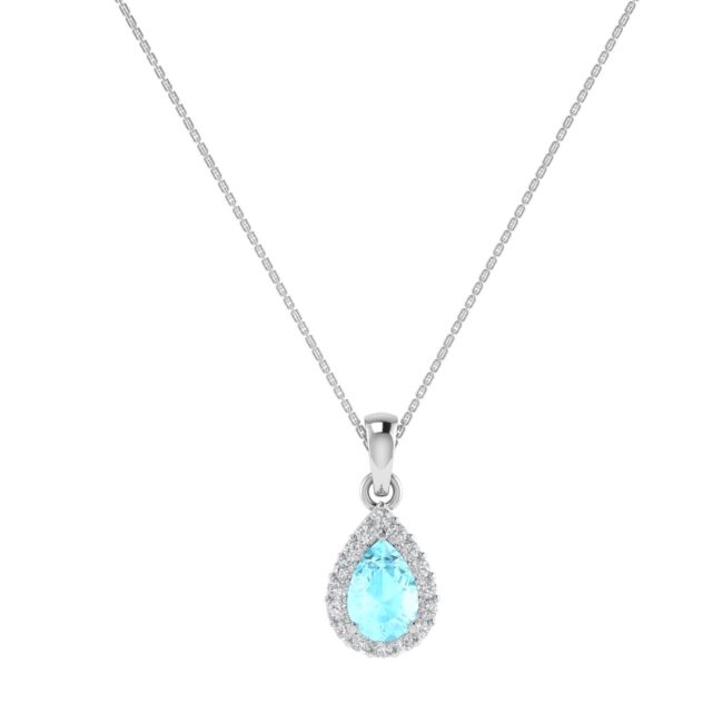 Diana Pear Aquamarine and Gleaming Diamond Pendant in 18K Gold (0.2ct)