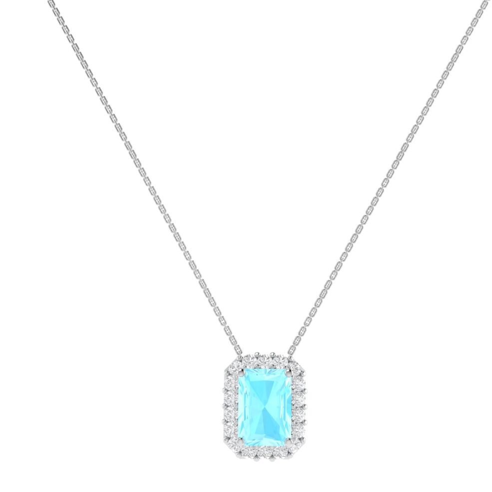 Diana Emerald Cut Aquamarine and Gleaming Diamond Necklace in 18K Gold (0.2ct)