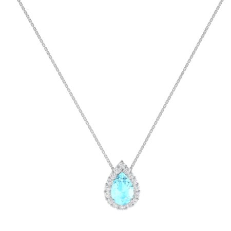 Diana Pear Aquamarine and Gleaming Diamond Necklace in 18K Gold (0.2ct)