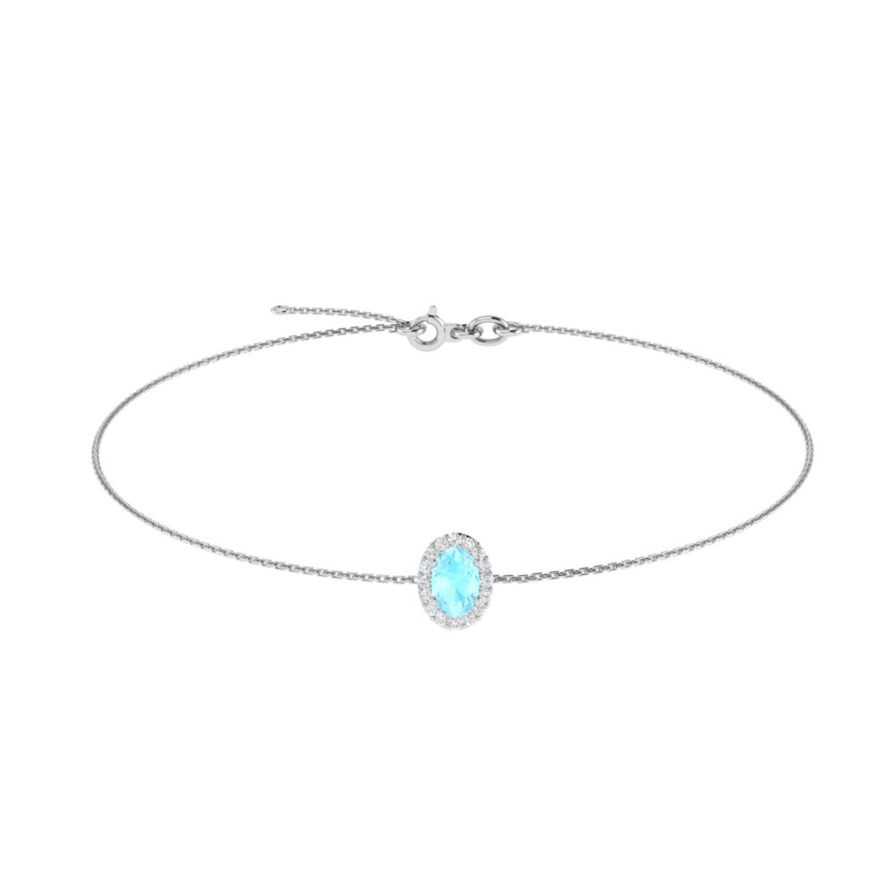 Diana Oval Aquamarine and Gleaming Diamond Bracelet in 18K Gold (0.2ct)