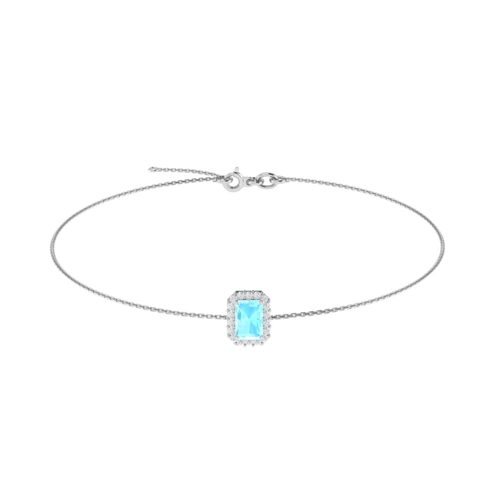 Diana Emerald Cut Aquamarine and Gleaming Diamond Bracelet in 18K Gold (0.2ct)