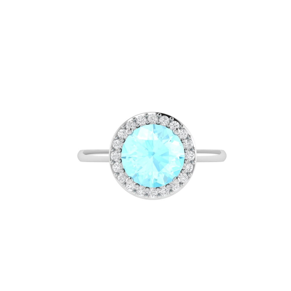 Diana Round Aquamarine and Gleaming Diamond Ring in 18K White Gold (2.2ct)