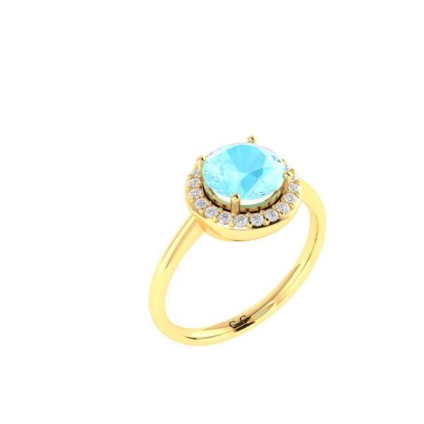 Diana Round Aquamarine and Gleaming Diamond Ring in 18K Yellow Gold (2.2ct)
