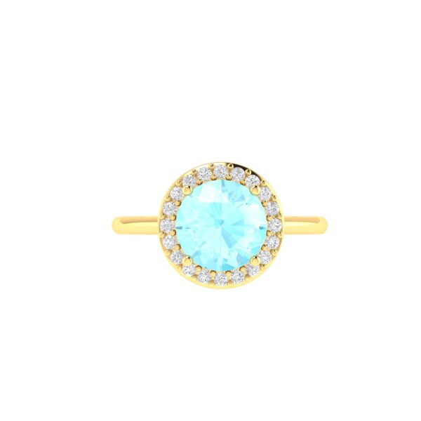 Diana Round Aquamarine and Gleaming Diamond Ring in 18K Yellow Gold (2.2ct)
