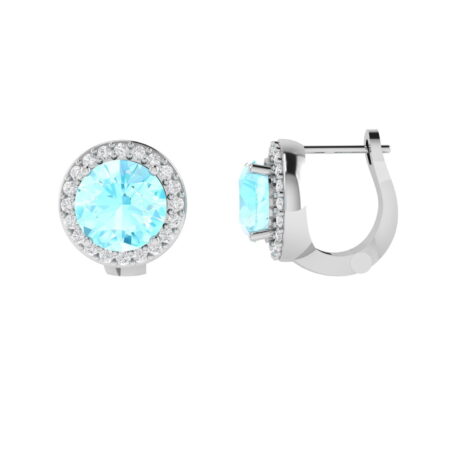 Diana Round Aquamarine and Gleaming Diamond Earrings in 18K White Gold (4.4ct)