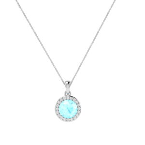 Diana Round Aquamarine and Gleaming Diamond Pendant in 18K White Gold (2.2ct)