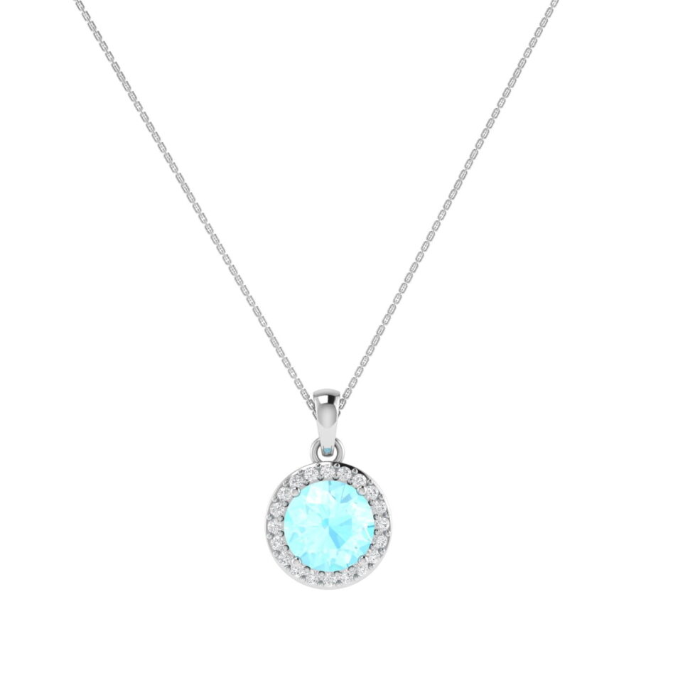 Diana Round Aquamarine and Gleaming Diamond Pendant in 18K White Gold (2.2ct)