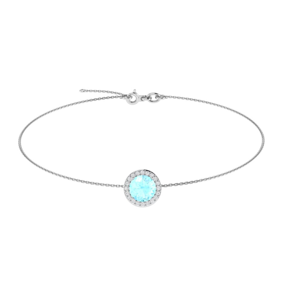 Diana Round Aquamarine and Gleaming Diamond Bracelet in 18K White Gold (2.2ct)