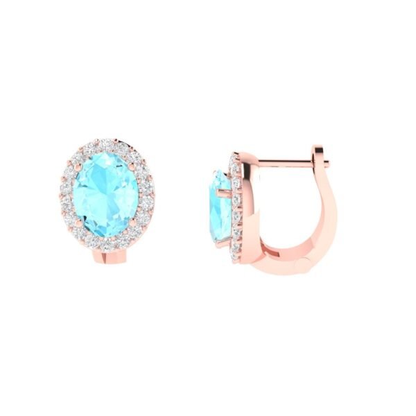 Diana Oval Aquamarine and Beaming Diamond Earrings in 18K Rose Gold (2.4ct)