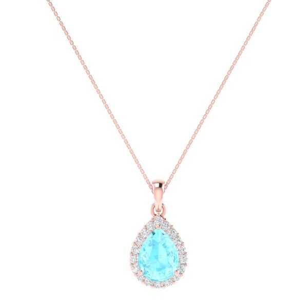 Diana Pear Aquamarine and Beaming Diamond Pendant in 18K Rose Gold (0.85ct)