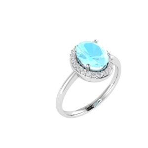 Diana Oval Aquamarine and Gleaming Diamond Ring in 18K Gold (0.65ct)