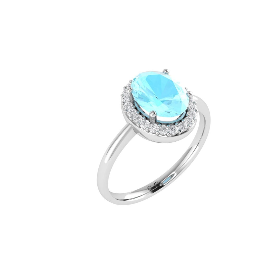 Diana Oval Aquamarine and Gleaming Diamond Ring in 18K Gold (0.65ct)