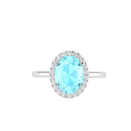 Diana Oval Aquamarine and Gleaming Diamond Ring in 18K Gold (0.65ct)
