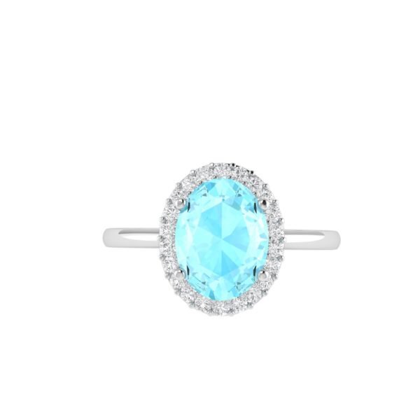 Diana Oval Aquamarine and Gleaming Diamond Ring in 18K Gold (0.65ct)
