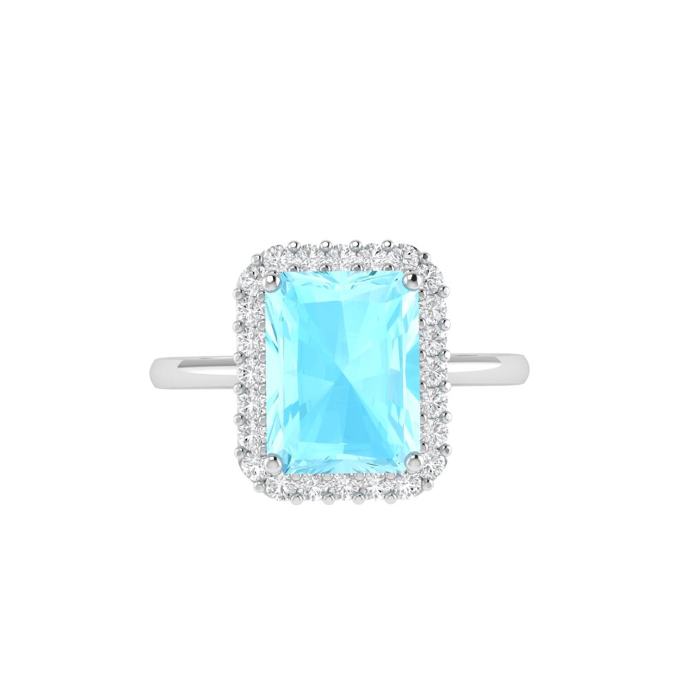 Diana Emerald Cut Aquamarine and Gleaming Diamond Ring in 18K Gold (0.65ct)