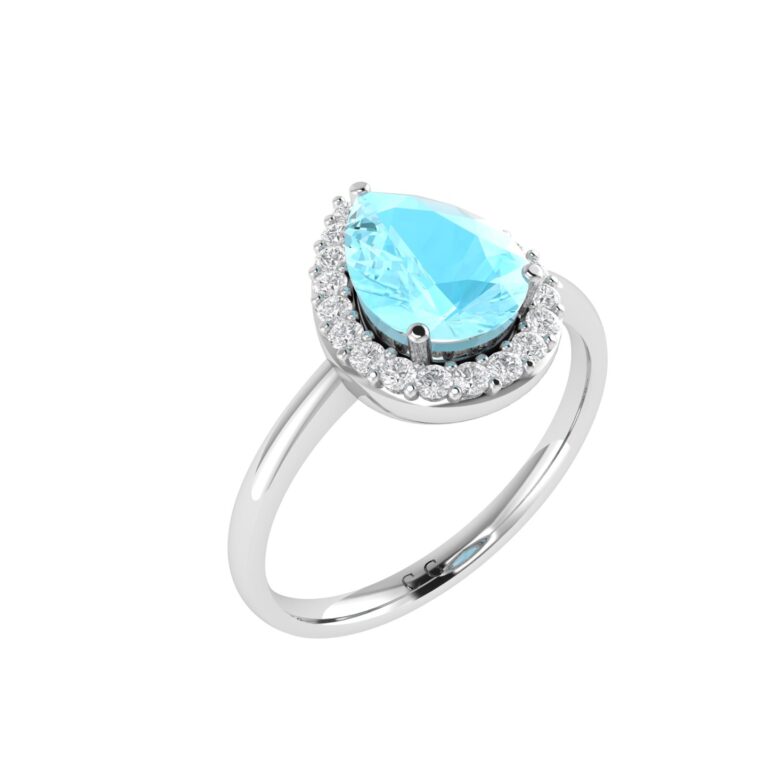 Diana Pear Aquamarine and Gleaming Diamond Ring in 18K White Gold (0.85ct)