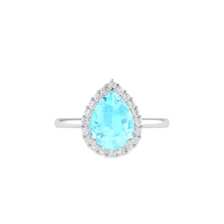 Diana Pear Aquamarine and Gleaming Diamond Ring in 18K White Gold (0.85ct)