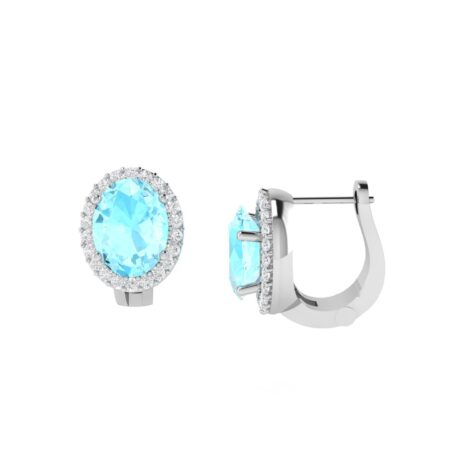 Diana Oval Aquamarine and Gleaming Diamond Earrings in 18K Gold (1.3ct)