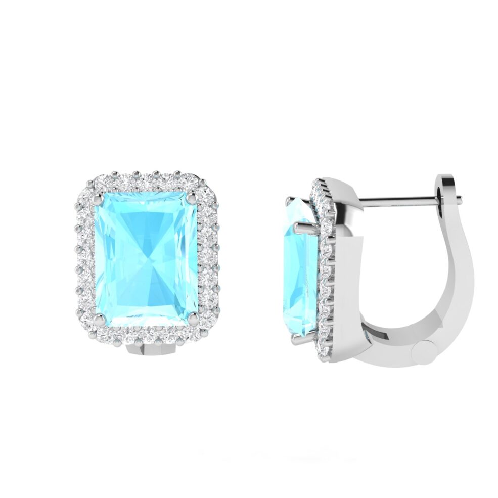 Diana Emerald Cut Aquamarine and Gleaming Diamond Earrings in 18K Gold (1.3ct)