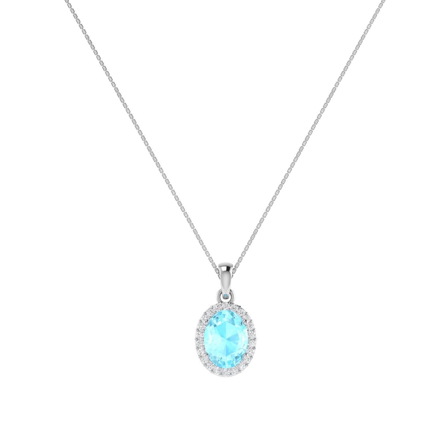 Diana Oval Aquamarine and Gleaming Diamond Pendant in 18K Gold (0.65ct)