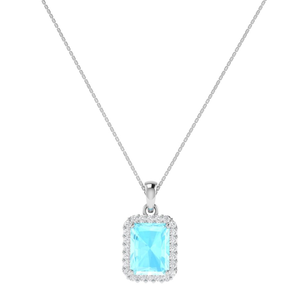 Diana Emerald Cut Aquamarine and Gleaming Diamond Pendant in 18K Gold (0.65ct)