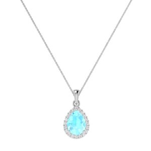 Diana Pear Aquamarine and Gleaming Diamond Pendant in 18K White Gold (0.85ct)