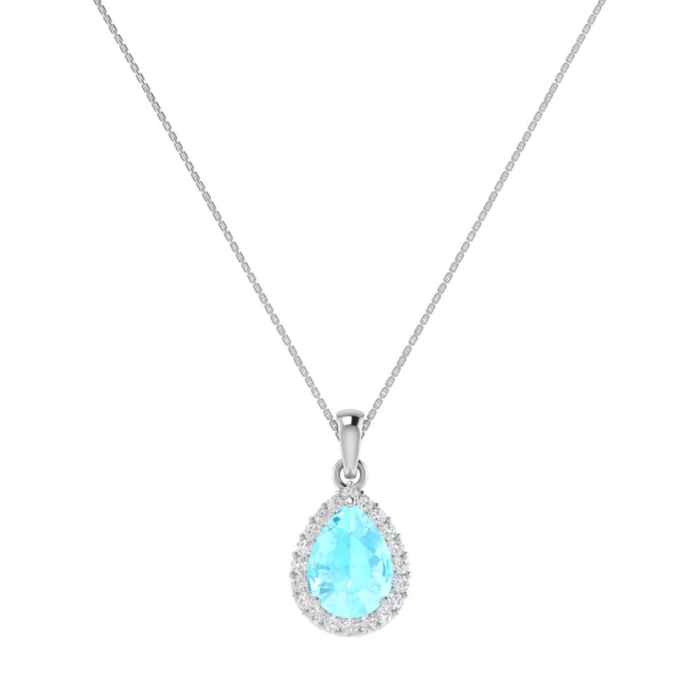 Diana Pear Aquamarine and Gleaming Diamond Pendant in 18K White Gold (0.85ct)