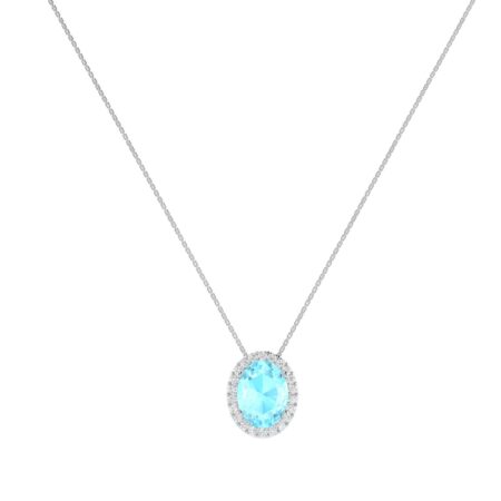 Diana Oval Aquamarine and Gleaming Diamond Necklace in 18K Gold (0.65ct)