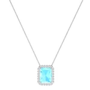 Diana Emerald  Cut Aquamarine and Gleaming Diamond Necklace in 18K Gold (0.65ct)