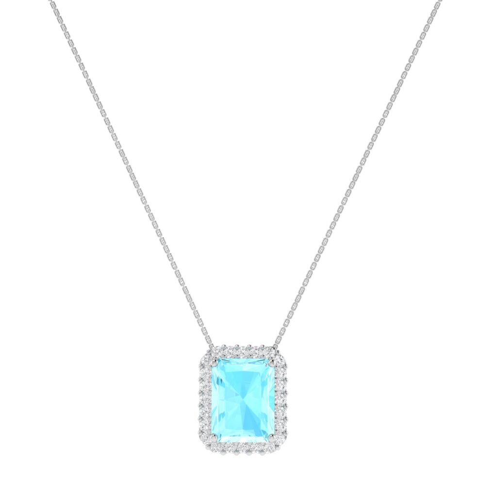 Diana Emerald Cut Aquamarine and Gleaming Diamond Necklace in 18K Gold (0.65ct)