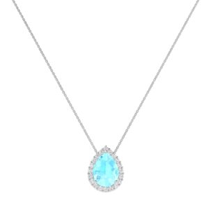 Diana Pear Aquamarine and Gleaming Diamond Necklace in 18K White Gold (0.85ct)
