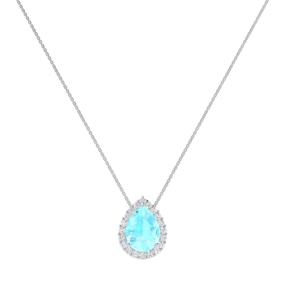Diana Pear Aquamarine and Gleaming Diamond Necklace in 18K White Gold (0.85ct)