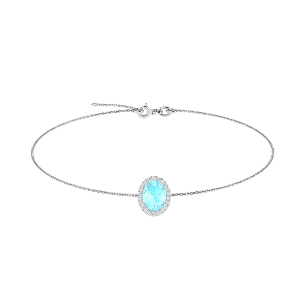 Diana Oval Aquamarine and Gleaming Diamond Bracelet in 18K Gold (0.65ct)