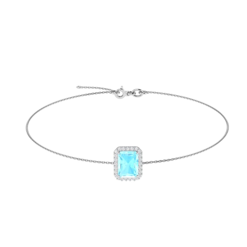 Diana Emerald Cut Aquamarine and Gleaming Diamond Bracelet in 18K Gold (0.65ct)
