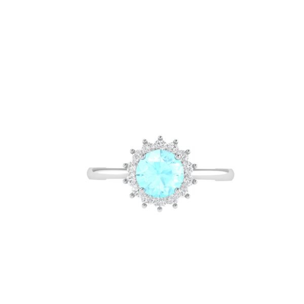 Diana Round Aquamarine and Gleaming Diamond Ring in 18K Gold (0.45ct)