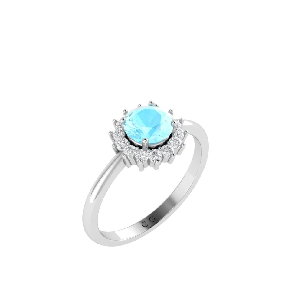 Diana Round Aquamarine and Gleaming Diamond Ring in 18K Gold (0.45ct)