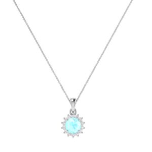 Diana Round Aquamarine and Gleaming Diamond Pendant in 18K Gold (0.45ct)